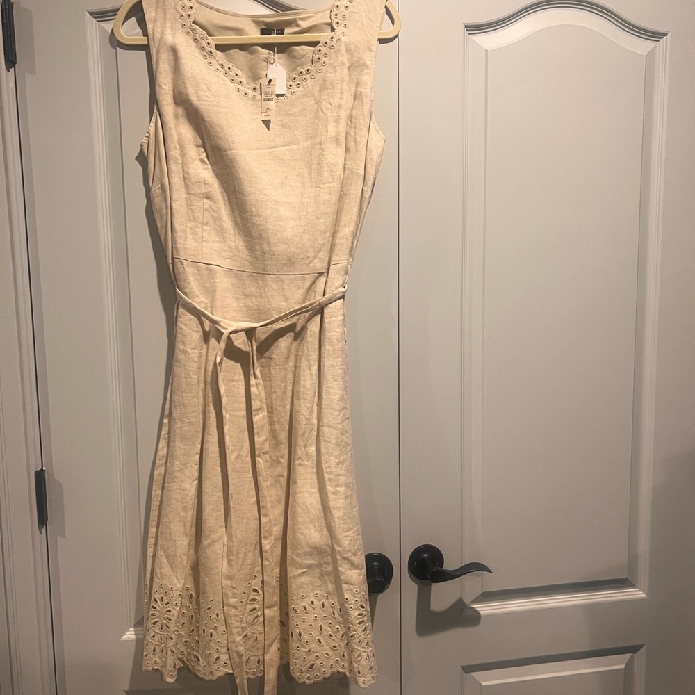 Talbots Cream Midi Dress with Eyelet Hem